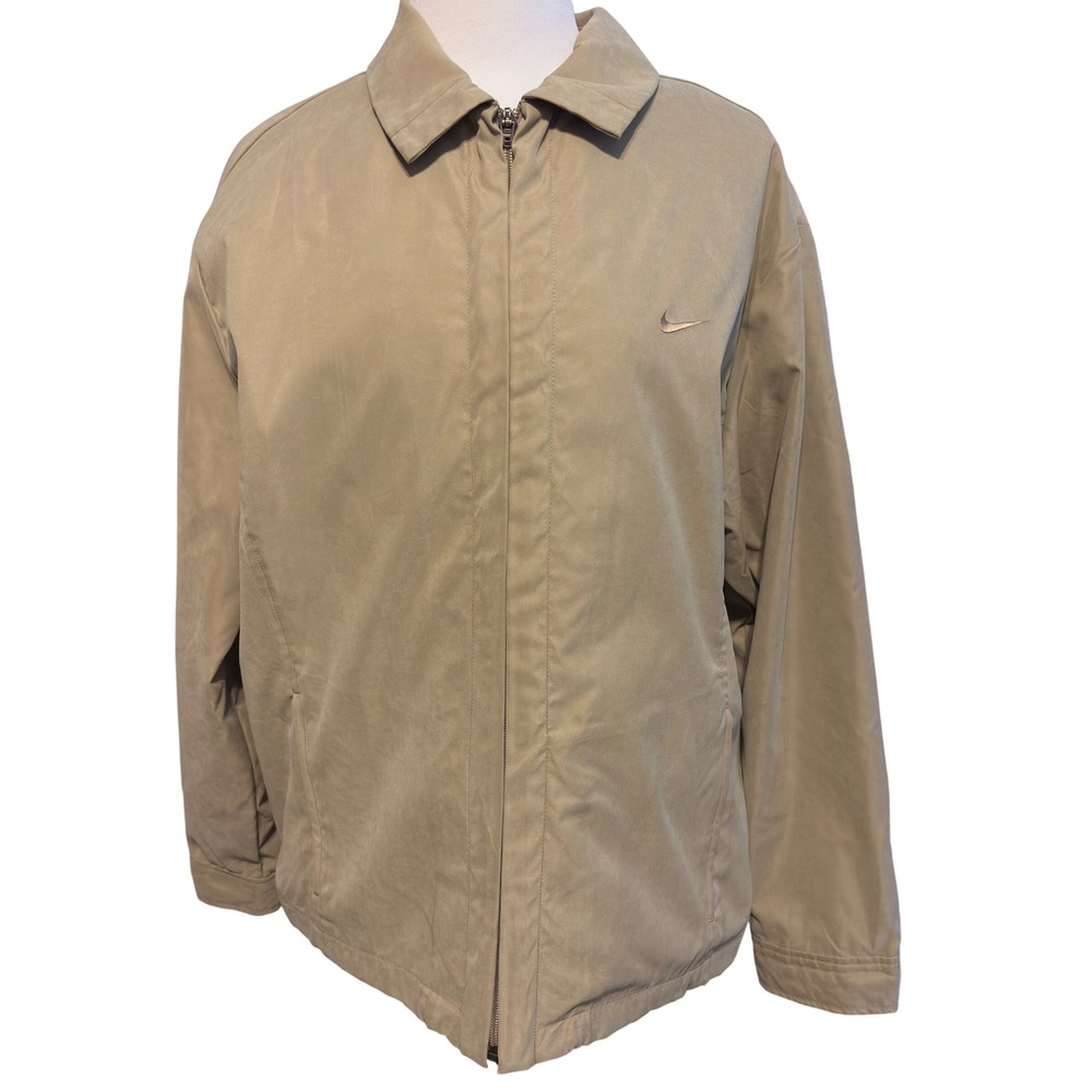 Nike Golf Jacket Women's Large Tan Excellent Zip Up Windbreaker Collared Swoosh